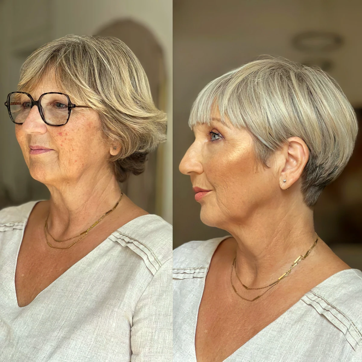 relooking coiffure femme 50 ans cheveux courts lunettes