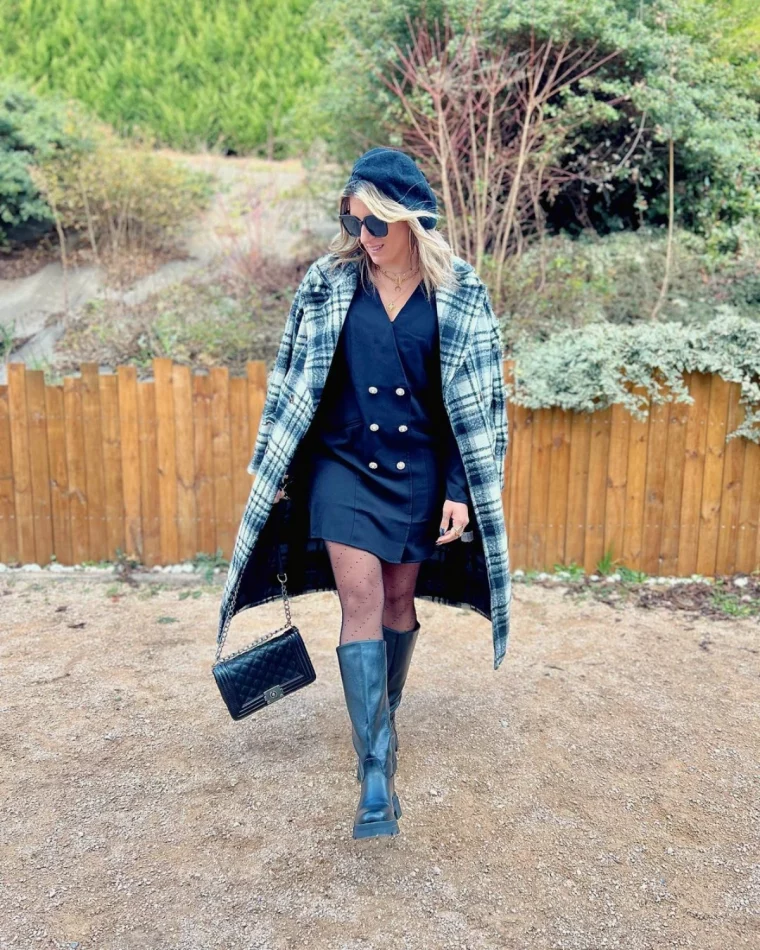 robe blazer tendance femme 50 ans manteau bottes noires