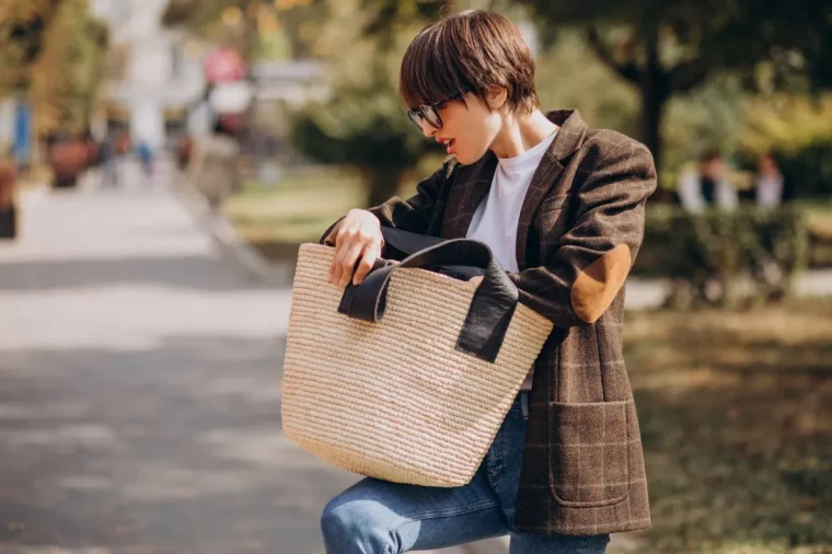 sac cabas tote bag oversize blazer marron carreaux jeans