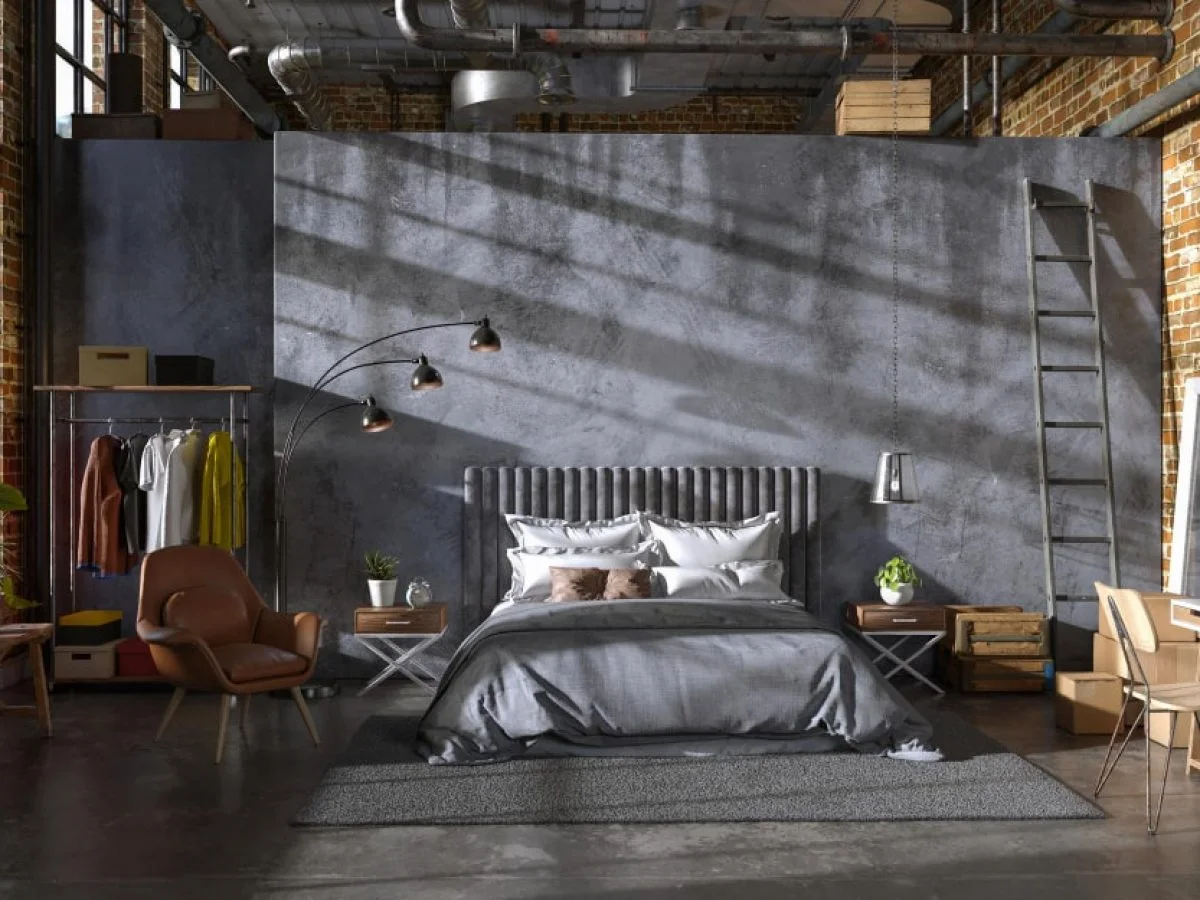 chambre a coucher style industriel en gris