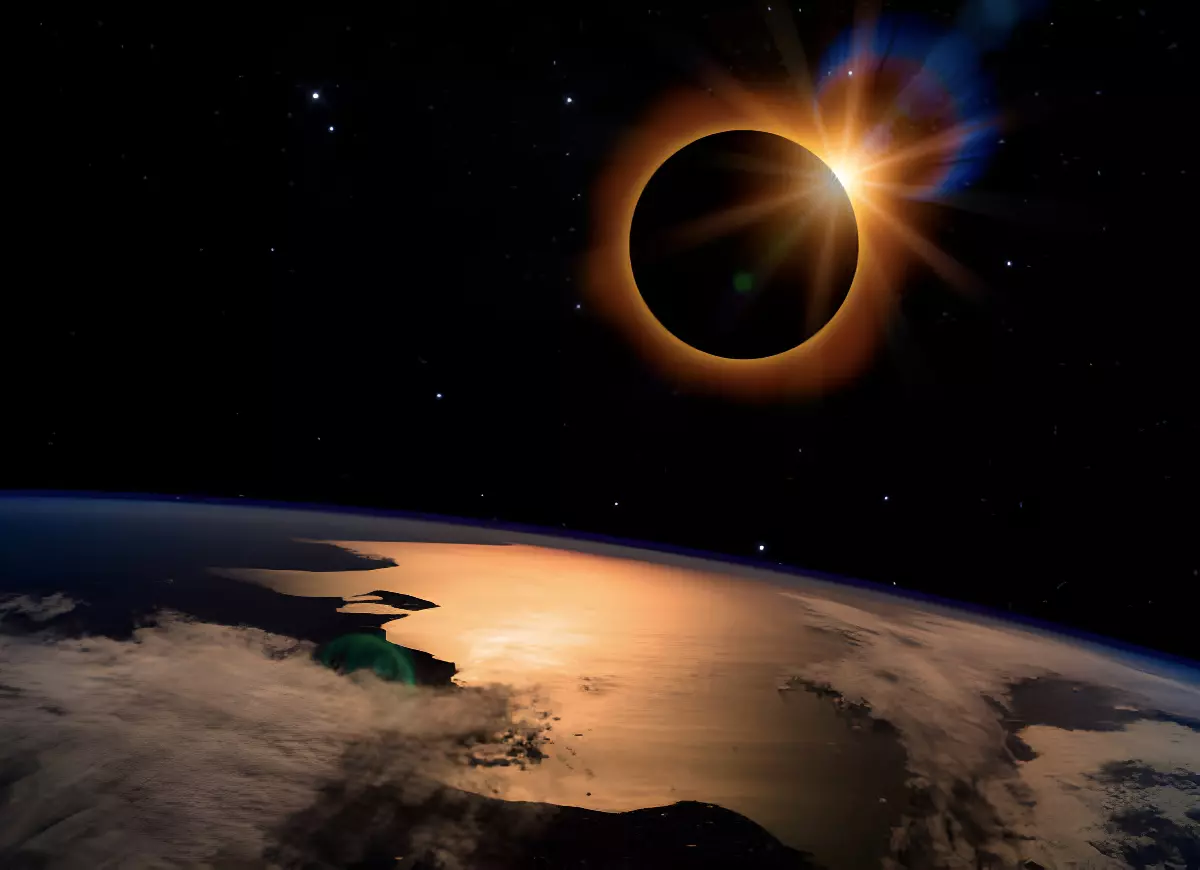 eclipse solaire vue depuis l espace pres de la terre