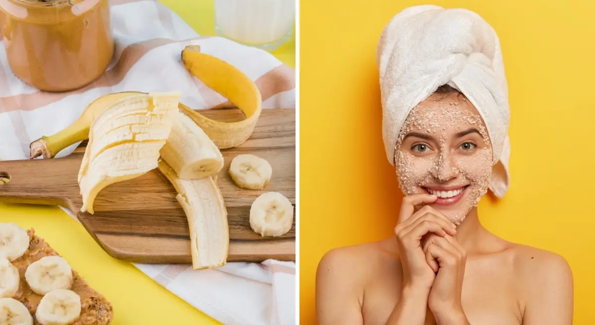 gommage maison avec peau de banane sucre planche decouper femme serviette