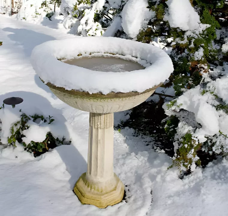 abreuvoir pour oiseaux sous la neige et de l eau gelee