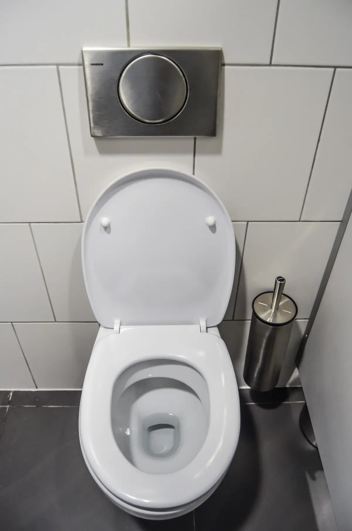 carrelage blanc toilette sol gris anthracite cuvette blanche brosse metal