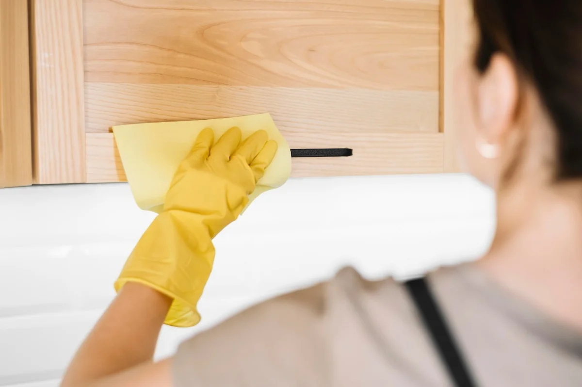 comment eviter la poussiere sur meuble bois chiffon gants nettoyage