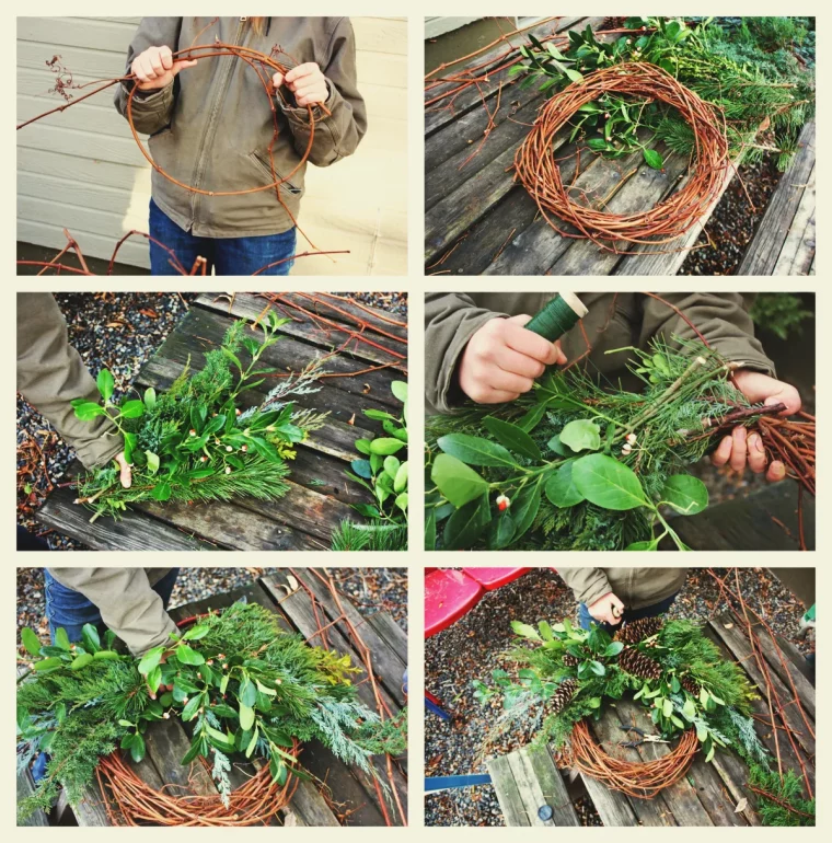 couronne de noel à fabriquer avec des vignes tutoriel bricolage de noel matériaux naturels