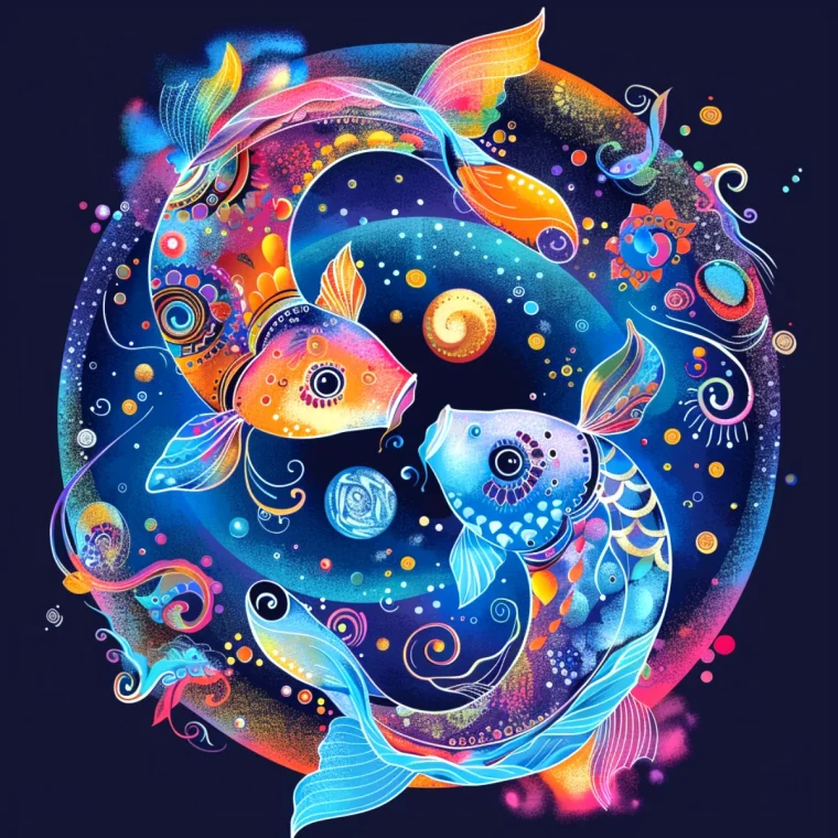horoscope poisson 2024 illustration couleurs orange et bleues