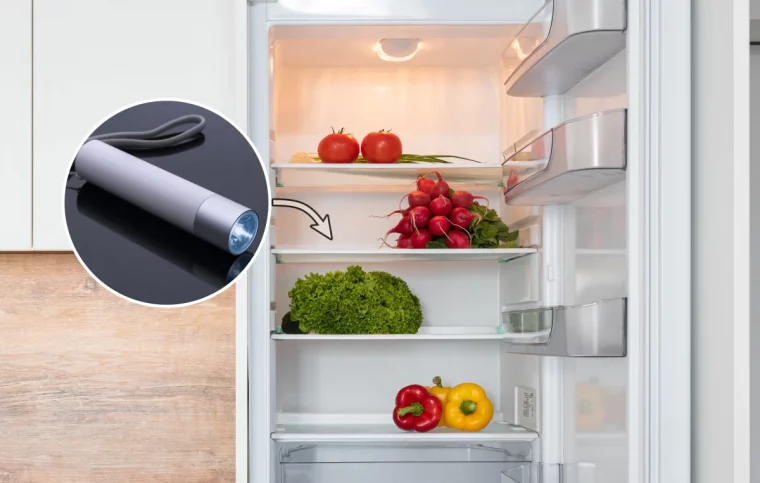 mettre une lampe torche dans le frigo aliments cuisine credence bois meubles haut blanc