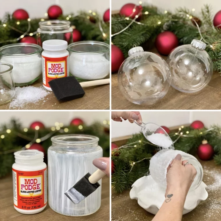 activite boule de noel colle contenant verre boule transparente fausse neige