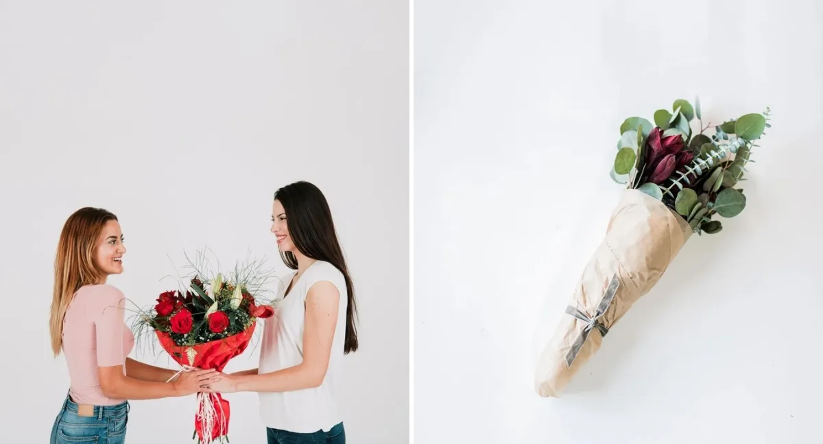 bouquet diy avec bouteille papier kraft amitie femmes eucalyptus tiges