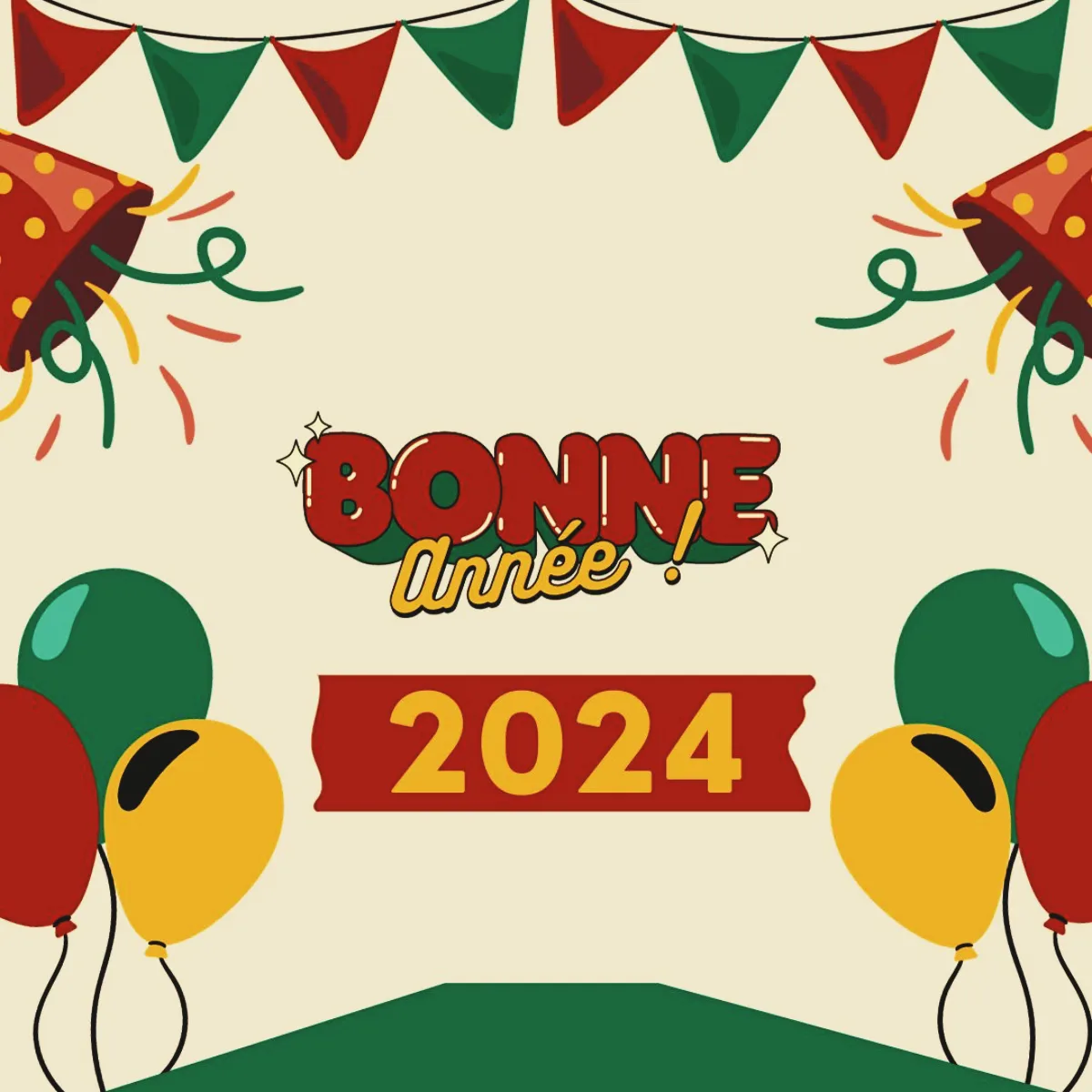 cartes de voeux 2024 gratuites bonne annee 2024 rouge vert et jaune