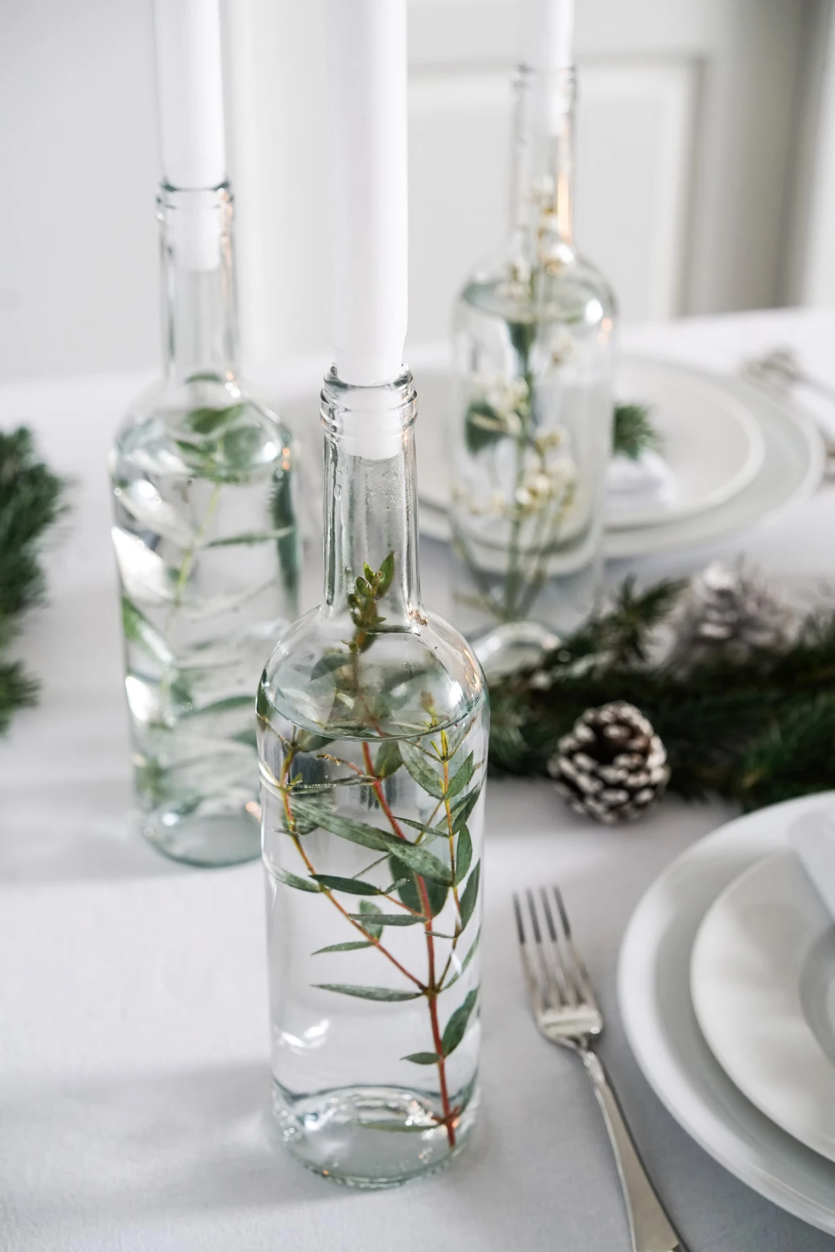decoration table de noel minimaliste bougies blanches