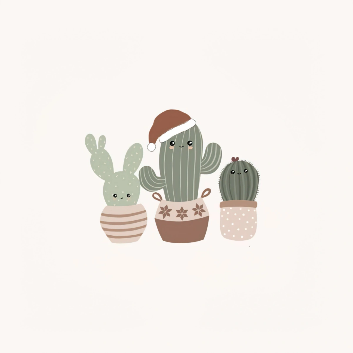 fond ecran noel illustration pots de cactus chapeau pere noel