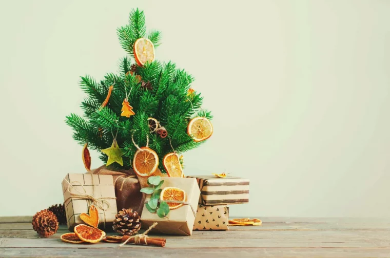 idée de deco sapin de noel zéro déchet avec oranges cannelles et pommes de pin