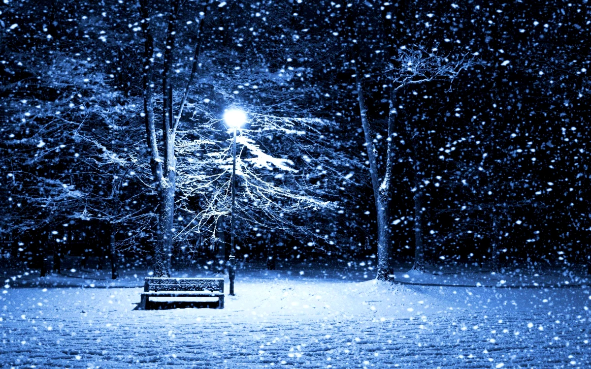 paysage nocturne neige lampe