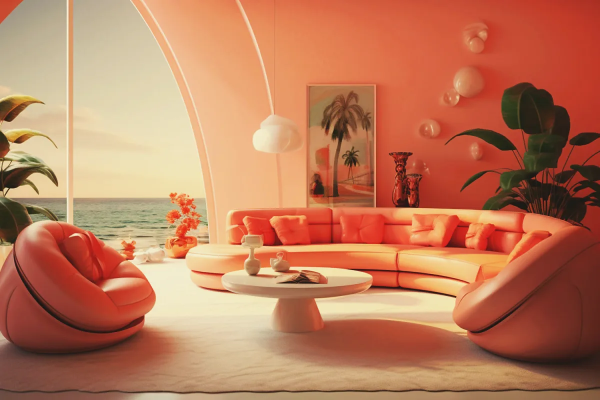peach fuzz canapé fauteuil idée salon couleur panton 2024 décoration