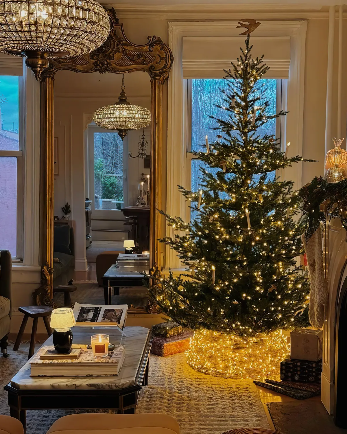 sapin noel guirlande lumineuse miroir grand vintage cadre fond d еcran noel pinterest