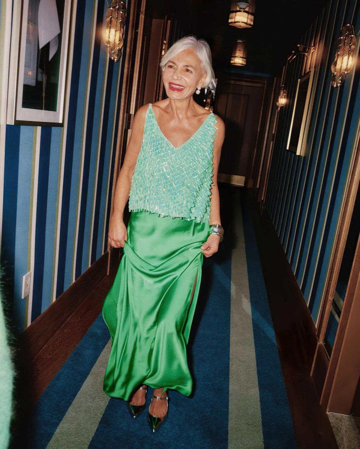 tenue de nouvel an verte mode femme 60 ans