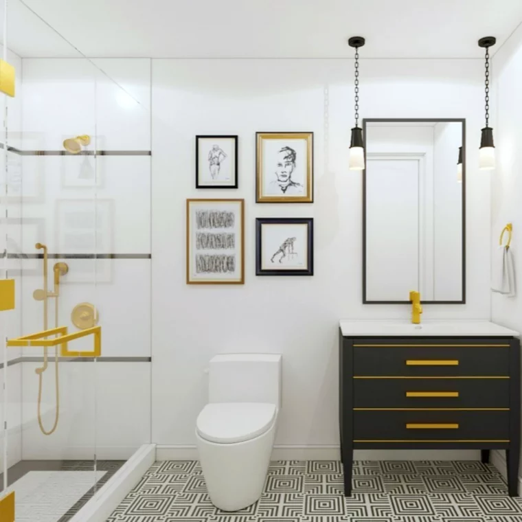 astuces amenagement petite salle de bain couleurs noir et blanc