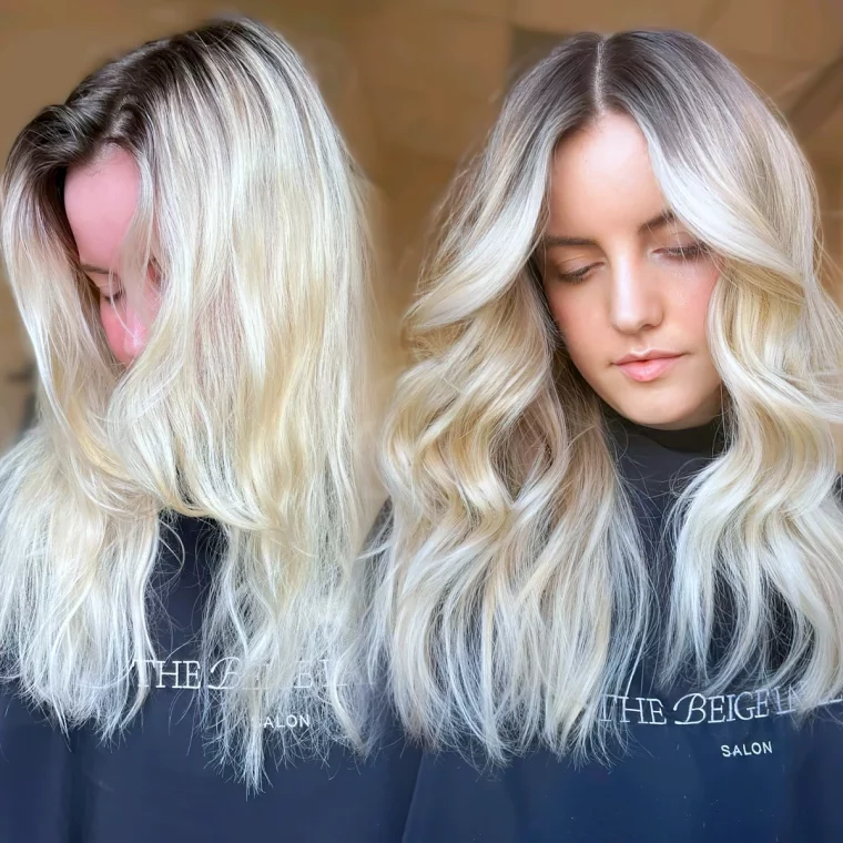 balayage renverse cheveux tres blondes