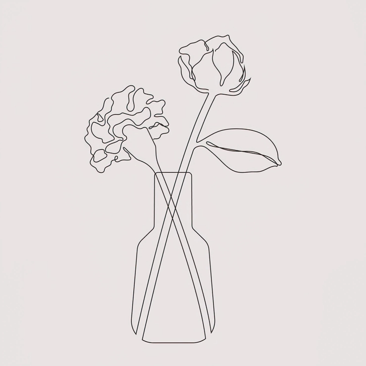 bouquet de fleurs minimaliste dessin aesthetic vase transparent fond taupe