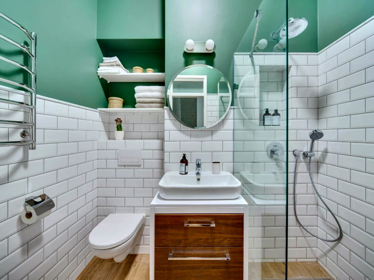 comment amenager une salle de bain de 4 metres carre murs verts