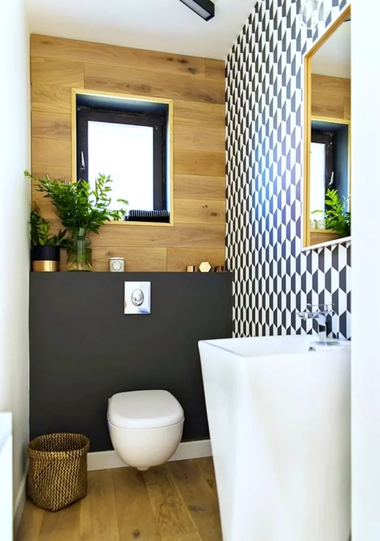 comment gagner de l espace dans une salle de bain mur en bois lavabo blanc