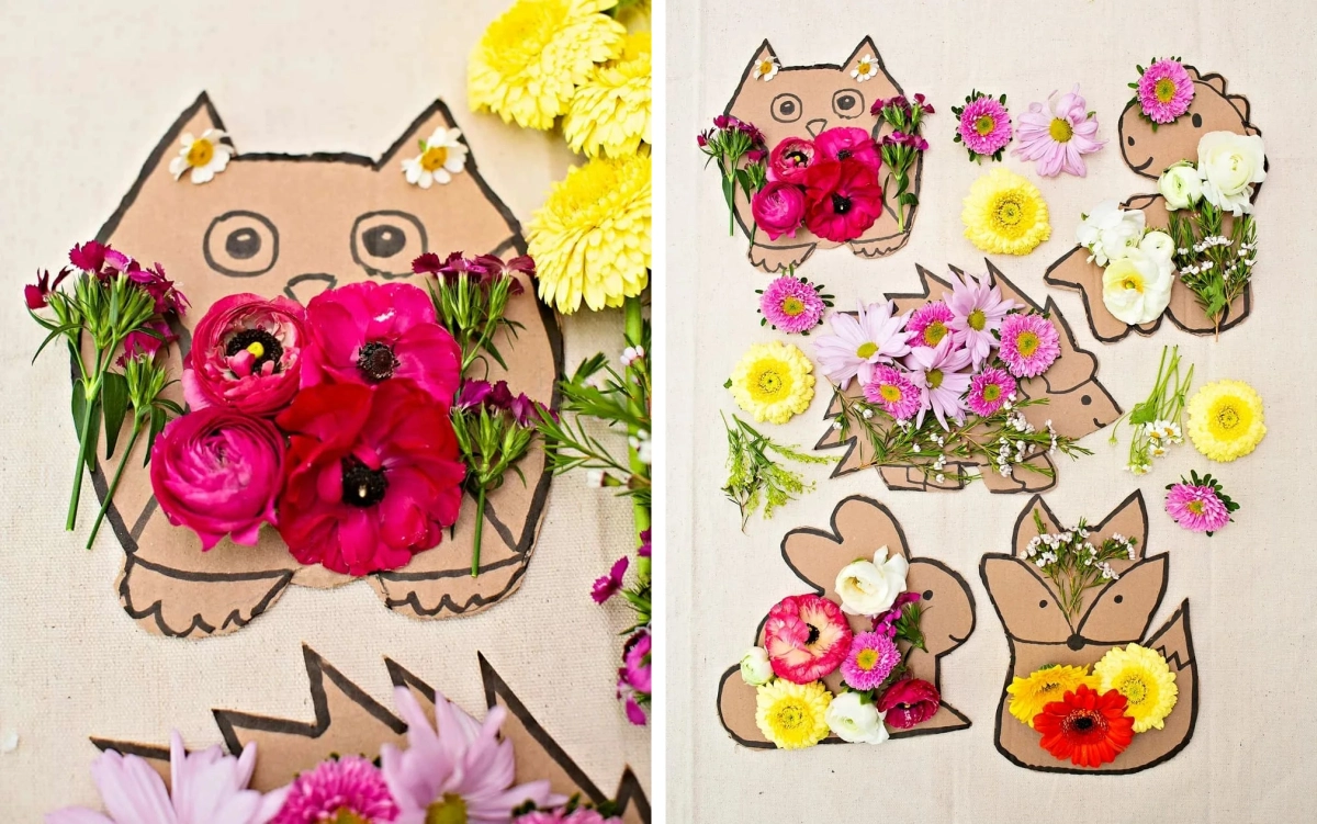 creation carton fleurs animaux cadeau pour mamie a fabriquer facile