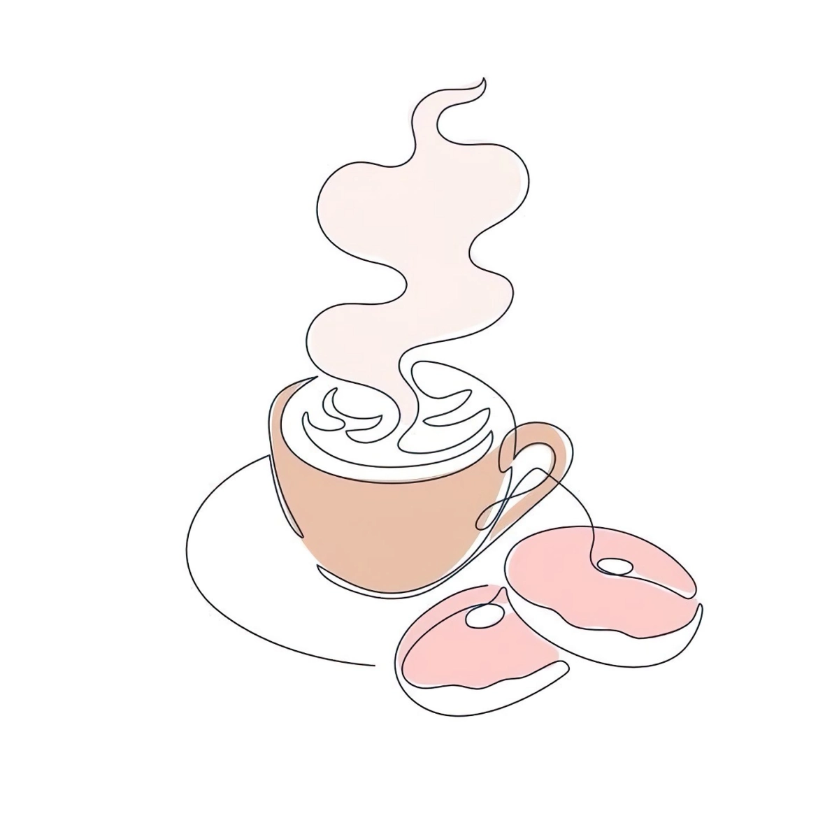 dessin aesthetic facile colore tasse de cafe chaude fumee donut rose glacage