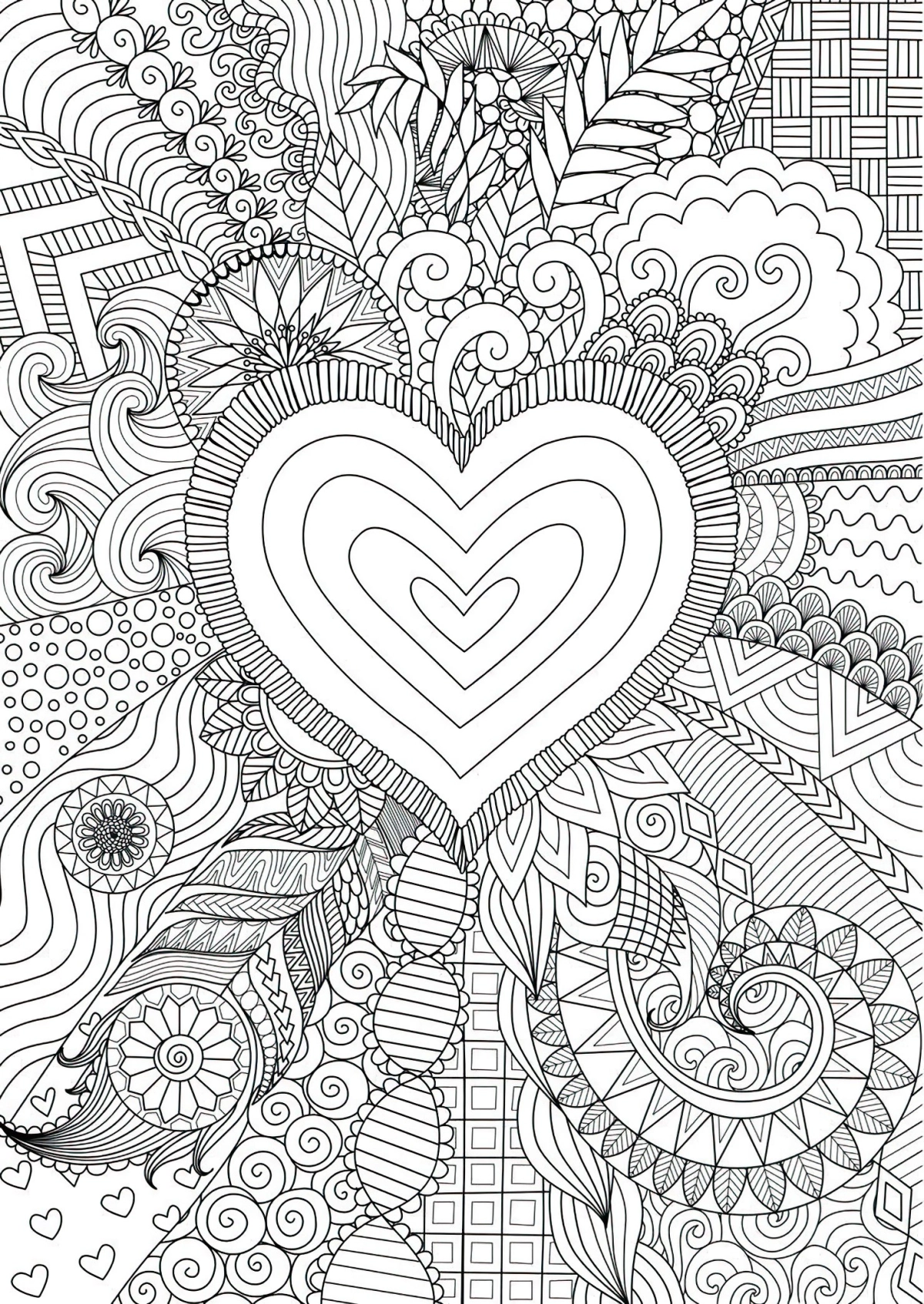 dessin hippie aesthetic coloriage coeur fleurs motifs geometriques courbes