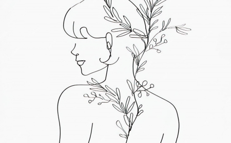 dessin silhouette femme corps minimalisme art tiges vegetaux feuilles bourgeons