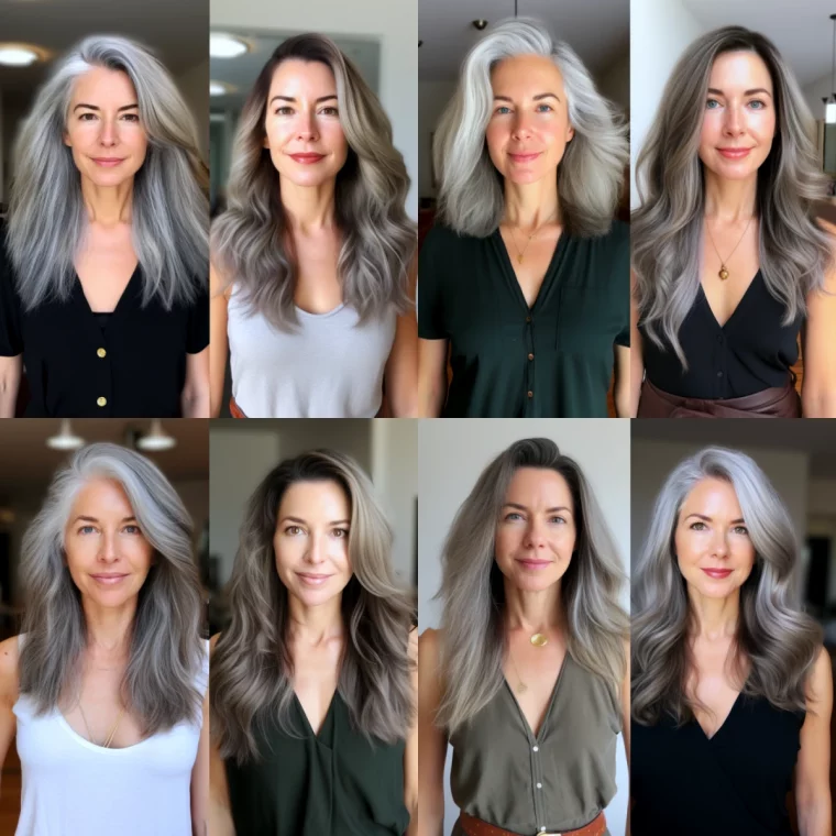 exemple de balayage femme 60 ans cheveux gris ou blans