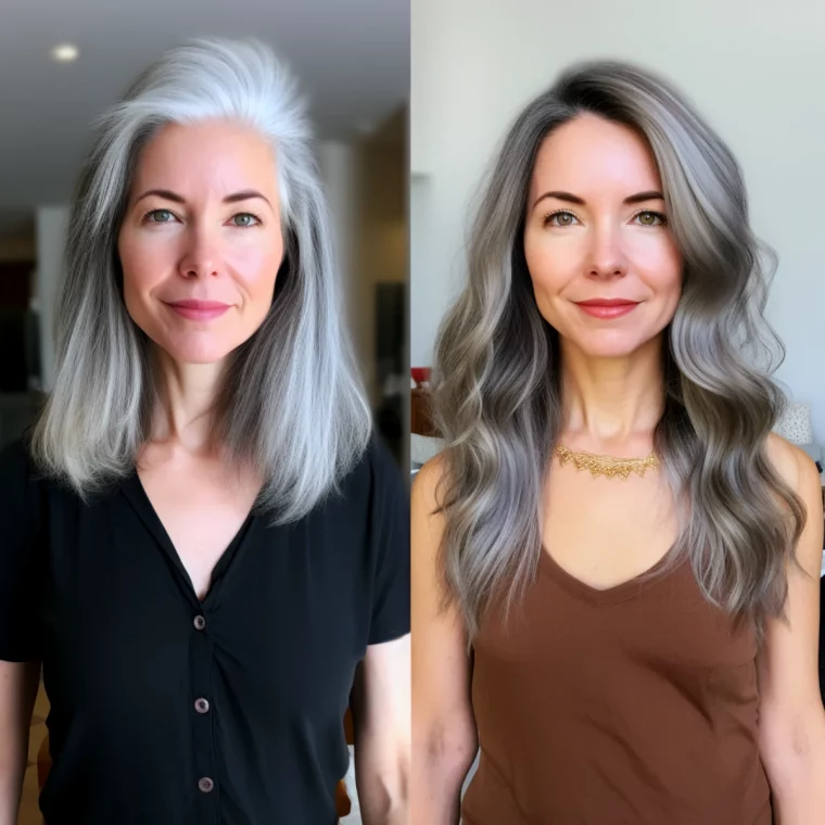 exemple de balayage renverse sur cheveux blanc avant et apres