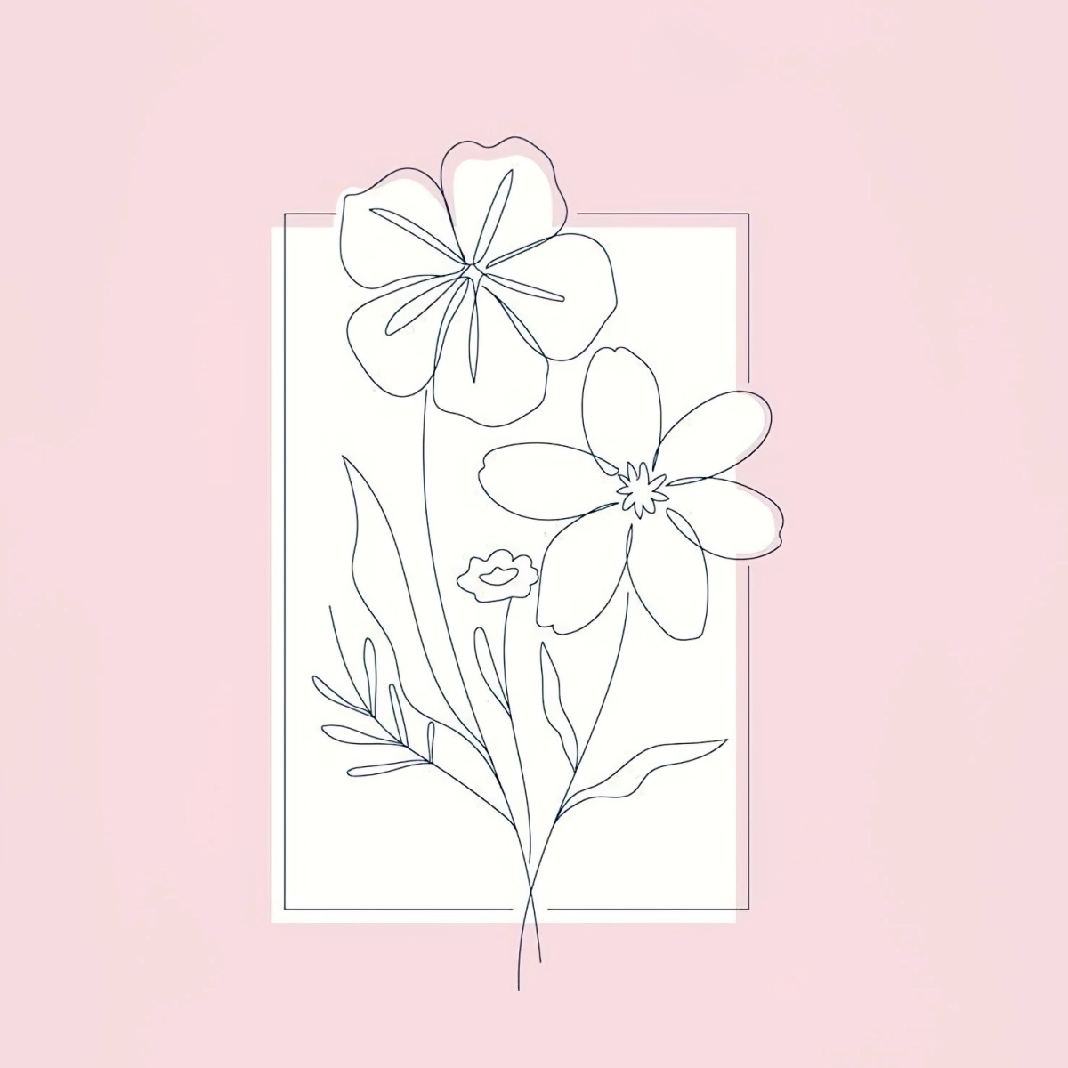fleur dessin aesthetic cadre rose pale bouquet petales feuilles tiges longues