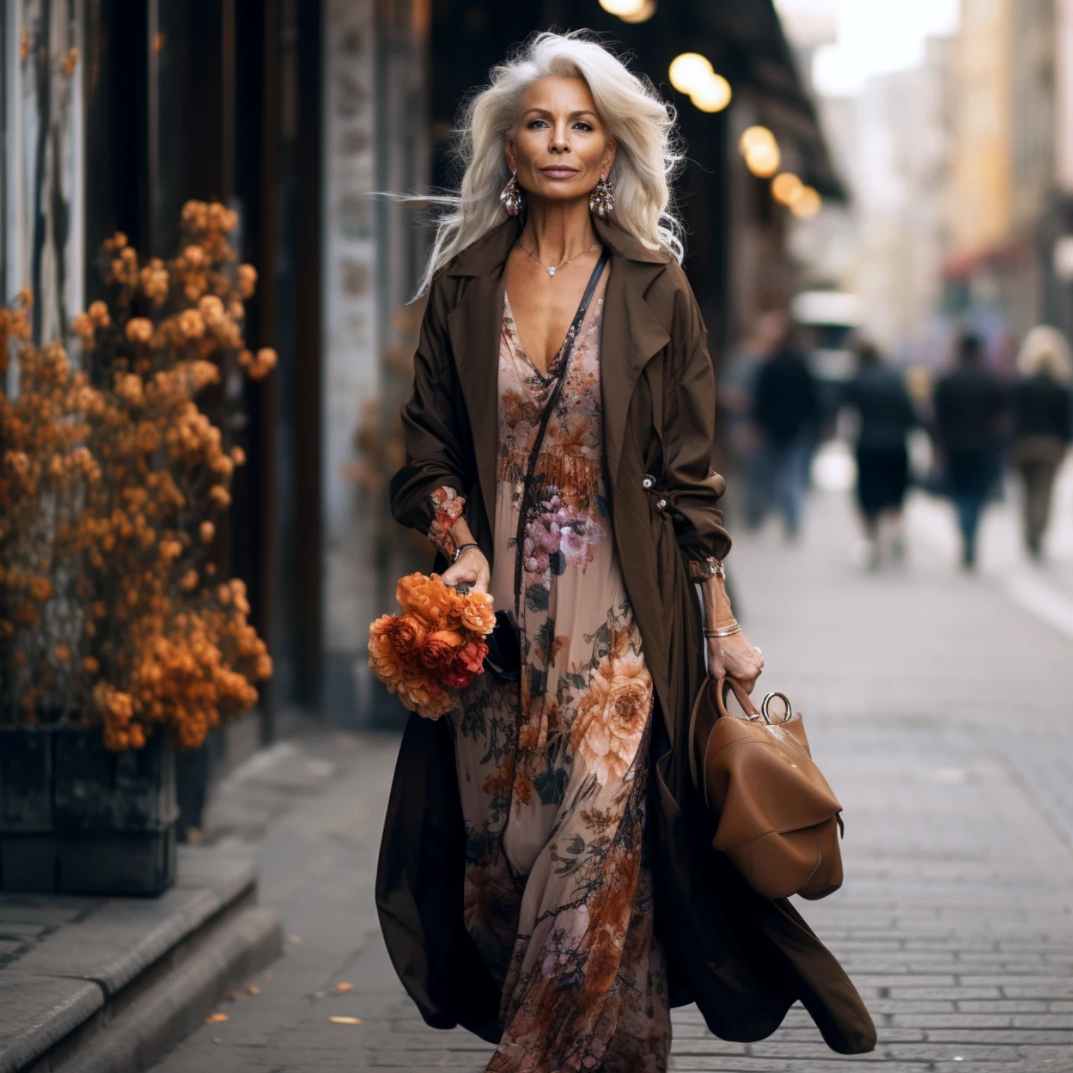 mode femme plus de 60 ans robe longue boheme manteau marron