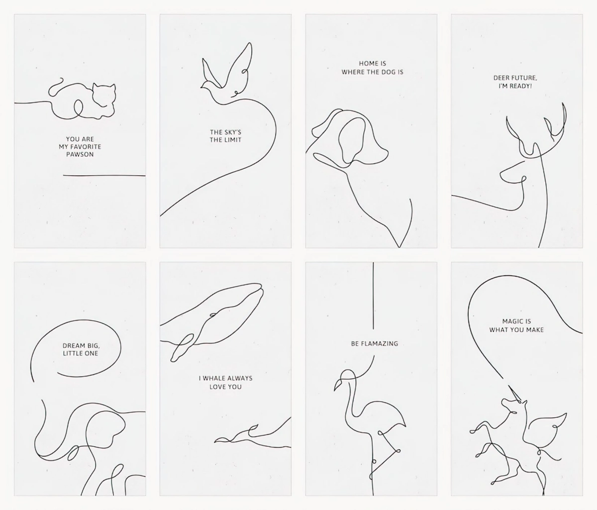 petit dessin minimaliste motifs animaux messages mots inspirants doux