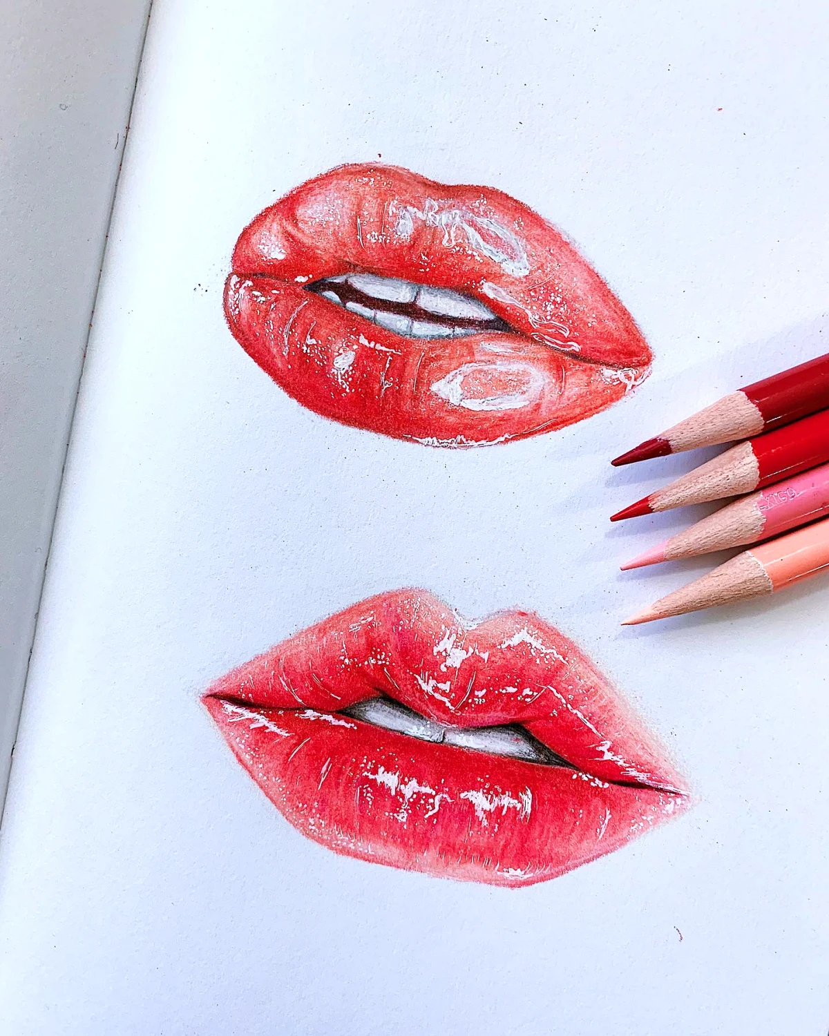 comment dessiner une bouche realiste rouge crayons