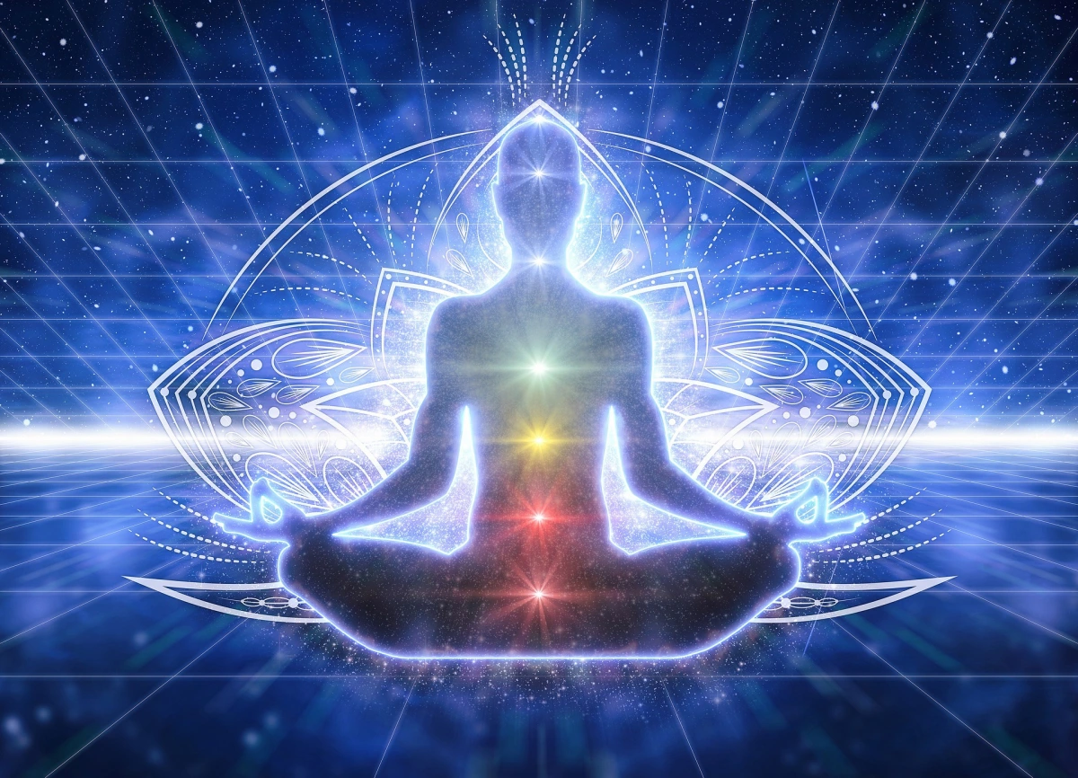 developpement spiritualite chakras silhouette pose lotus mediatation