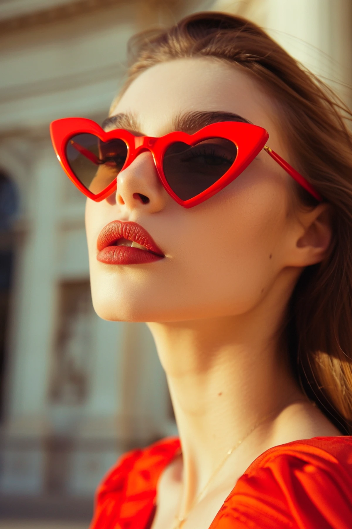 femme pull rouge lunette rouge saint valentin