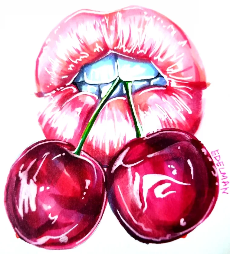 idee dessin bouche rouge cerises rouges