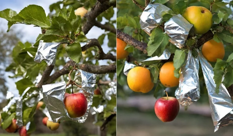 papier aluminium bande sur branches feuilles vertes comment faire fuire les oiseaux des arbres fruitiers