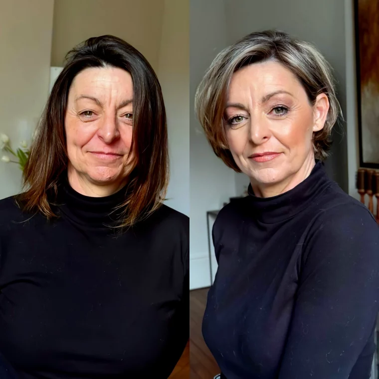 relooking femme 50 ans avant après coloration et coupe de cheveux