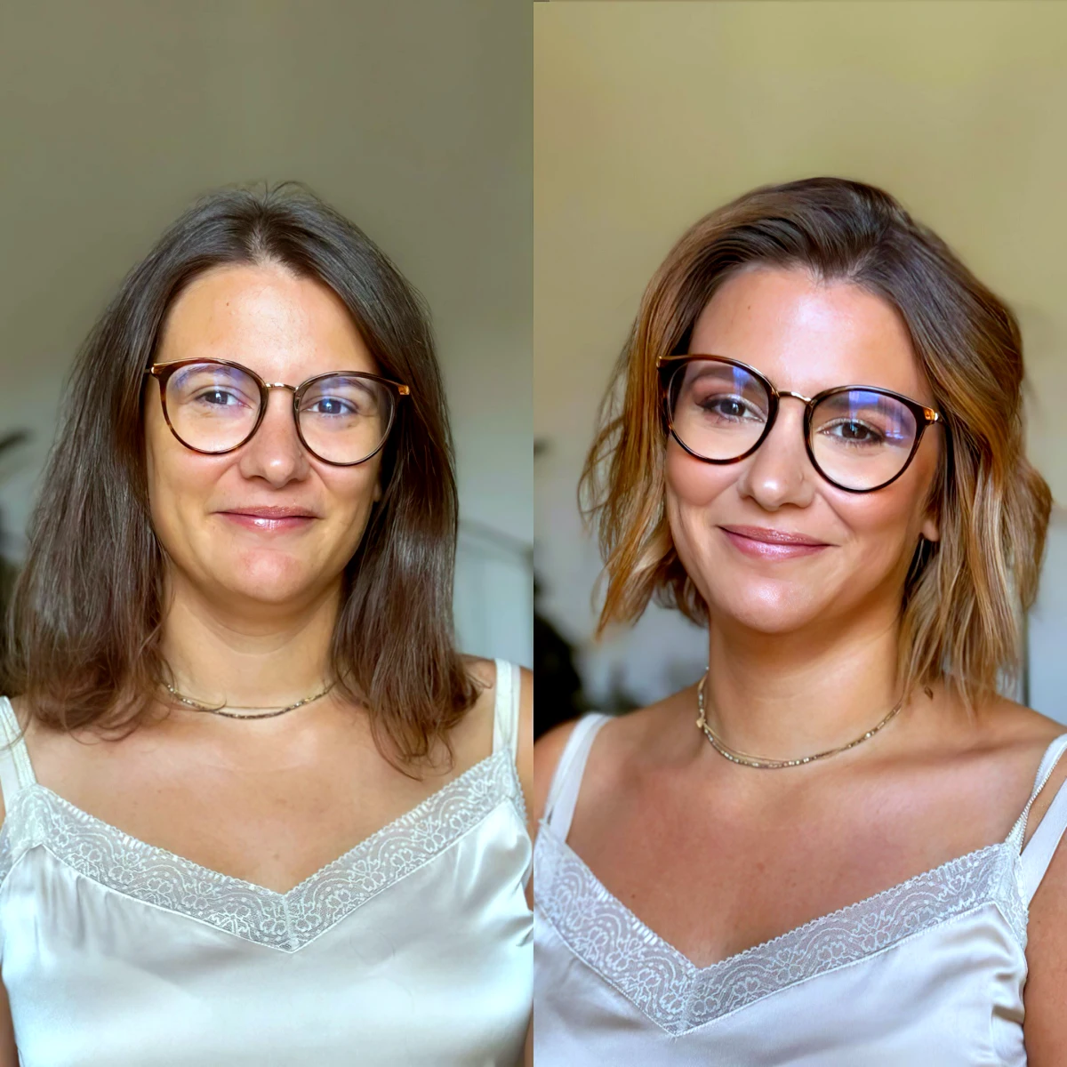 relooking femme 50 ans avant après lunettes