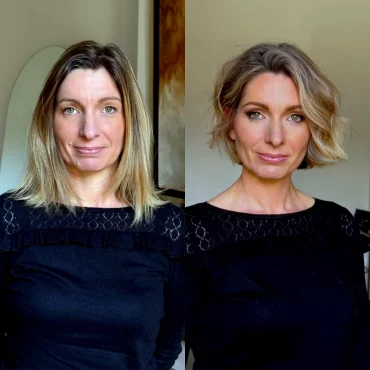 relooking femme 50 ans avant:après cheveux mi longs