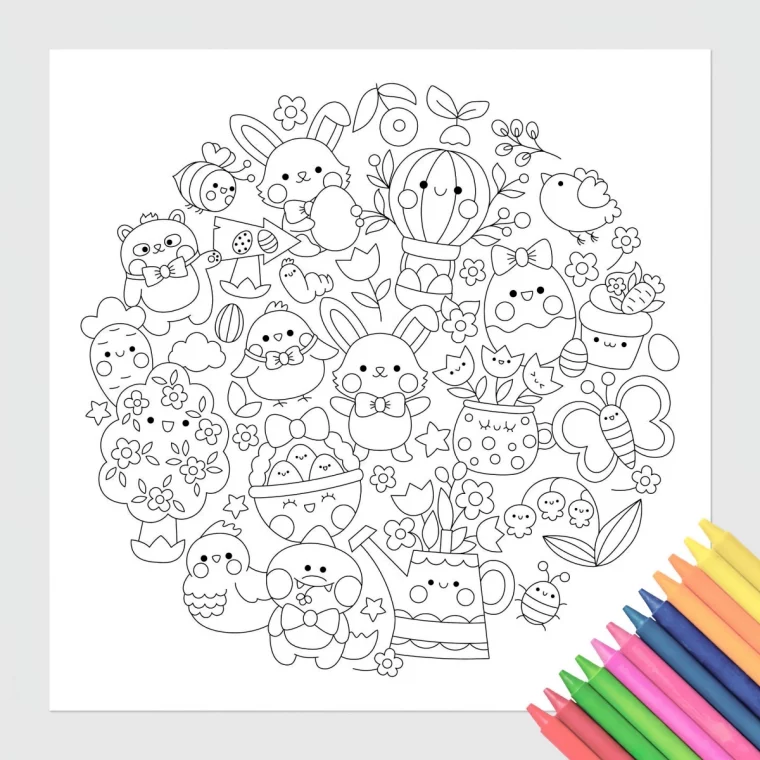 coloriage lapin de paques poussins panier oeufs decores animaux