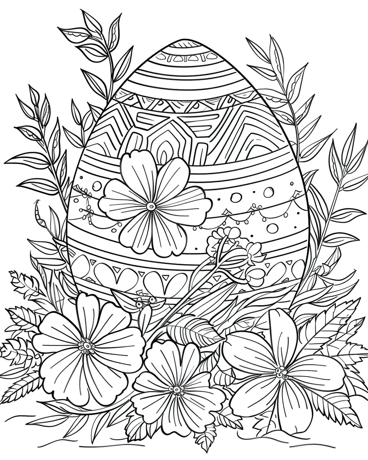 coloriage oeuf de paques pour adultes motifs geometriques fleurs grandes lignes
