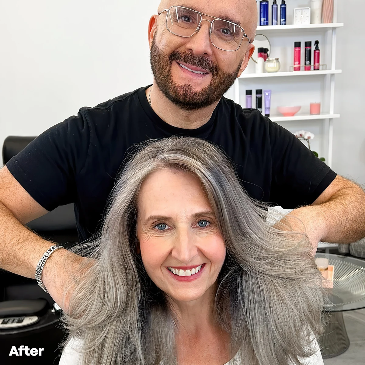 femme nouvelle couleur coiffeur cheveux gris poivre