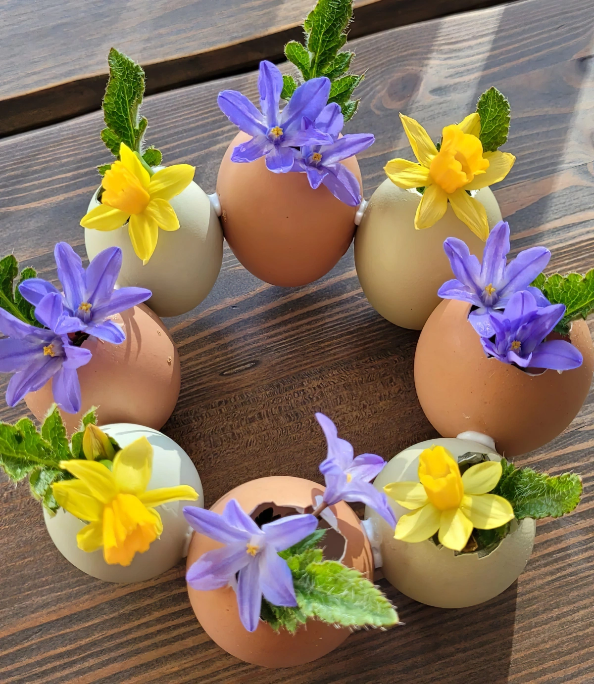 que faire avec coquilles d oeuf mini vase fleurs violettes feuilles vertes