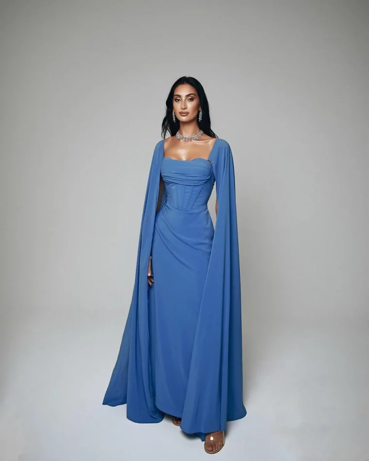 robe longue bleu habillee
