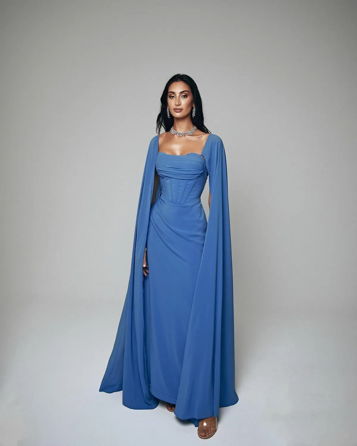 robe longue bleu habillee